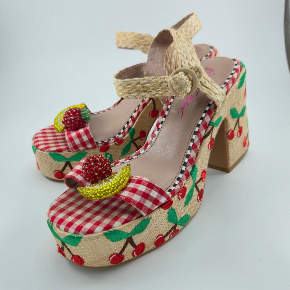Betsey Johnson Cheyne Platform Sandals Women's Size 9.5 Cherries Lemon Jewels